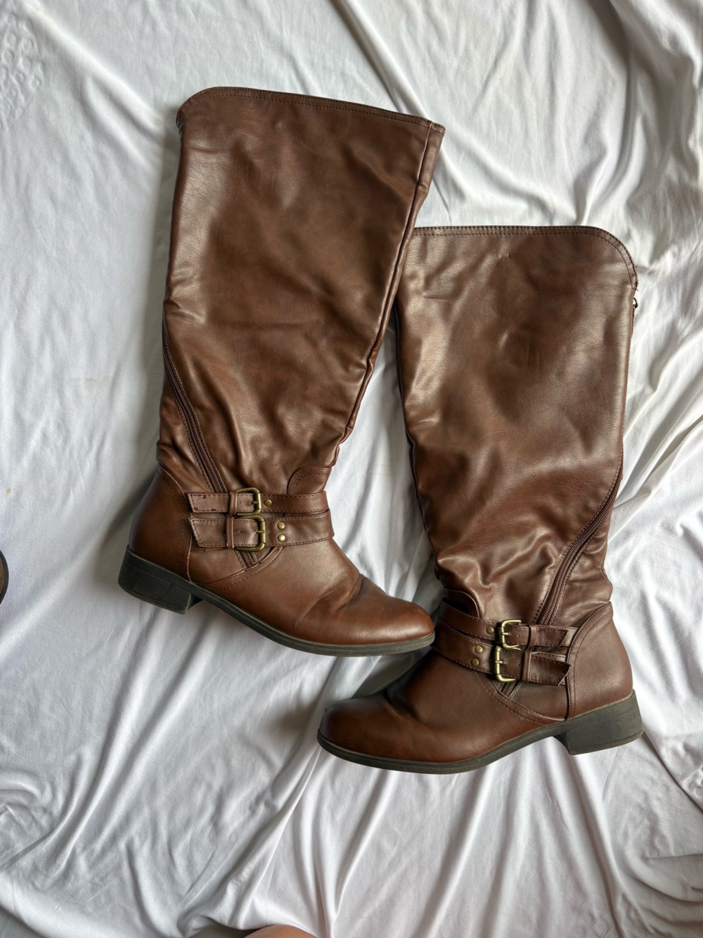 XOXO Women's Brown Over-the-Knee Buckle Boots